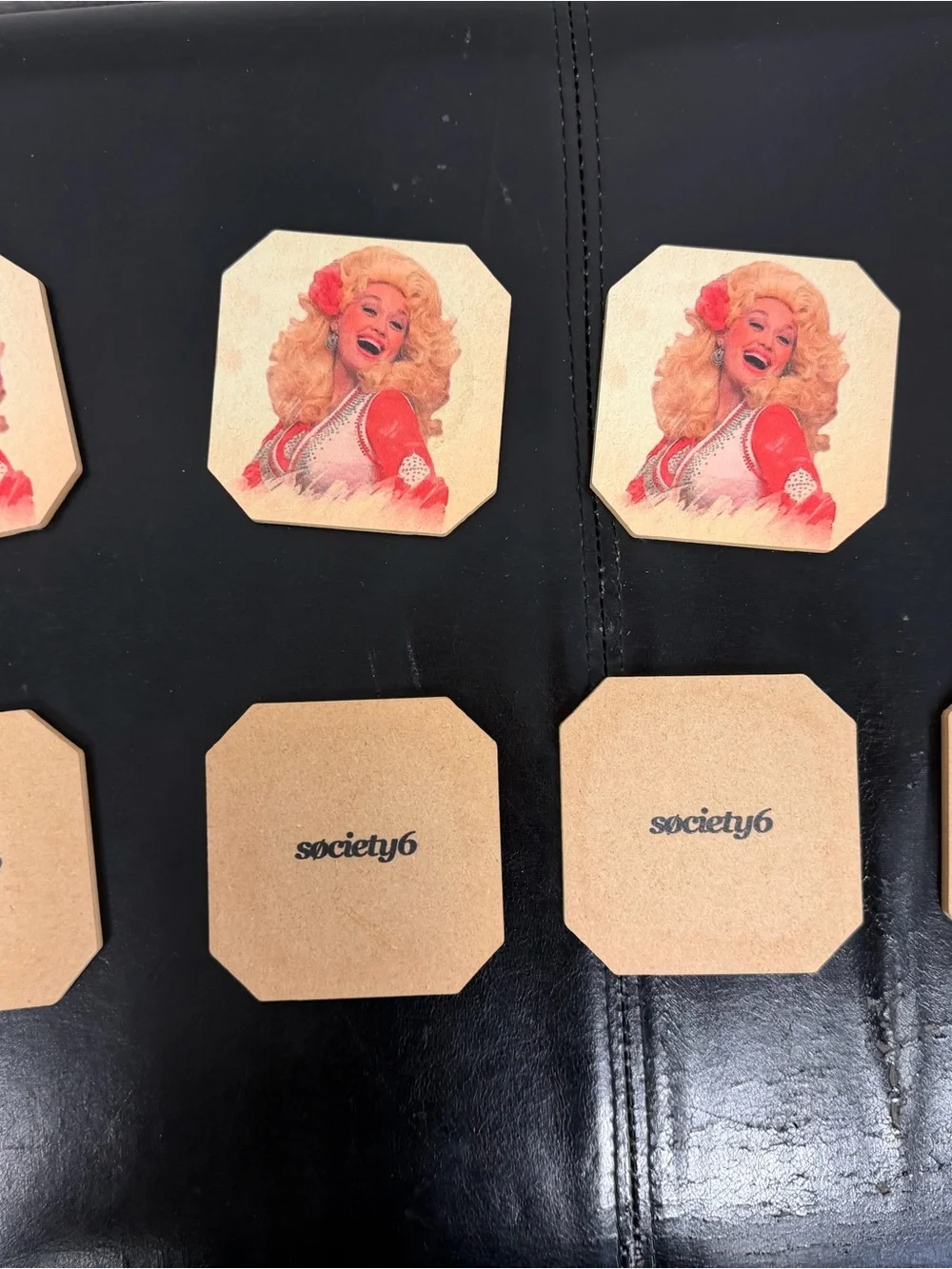 Dolly Parton Retro Blonde Cowgirl Cocktail Coasters - Pink & Cream